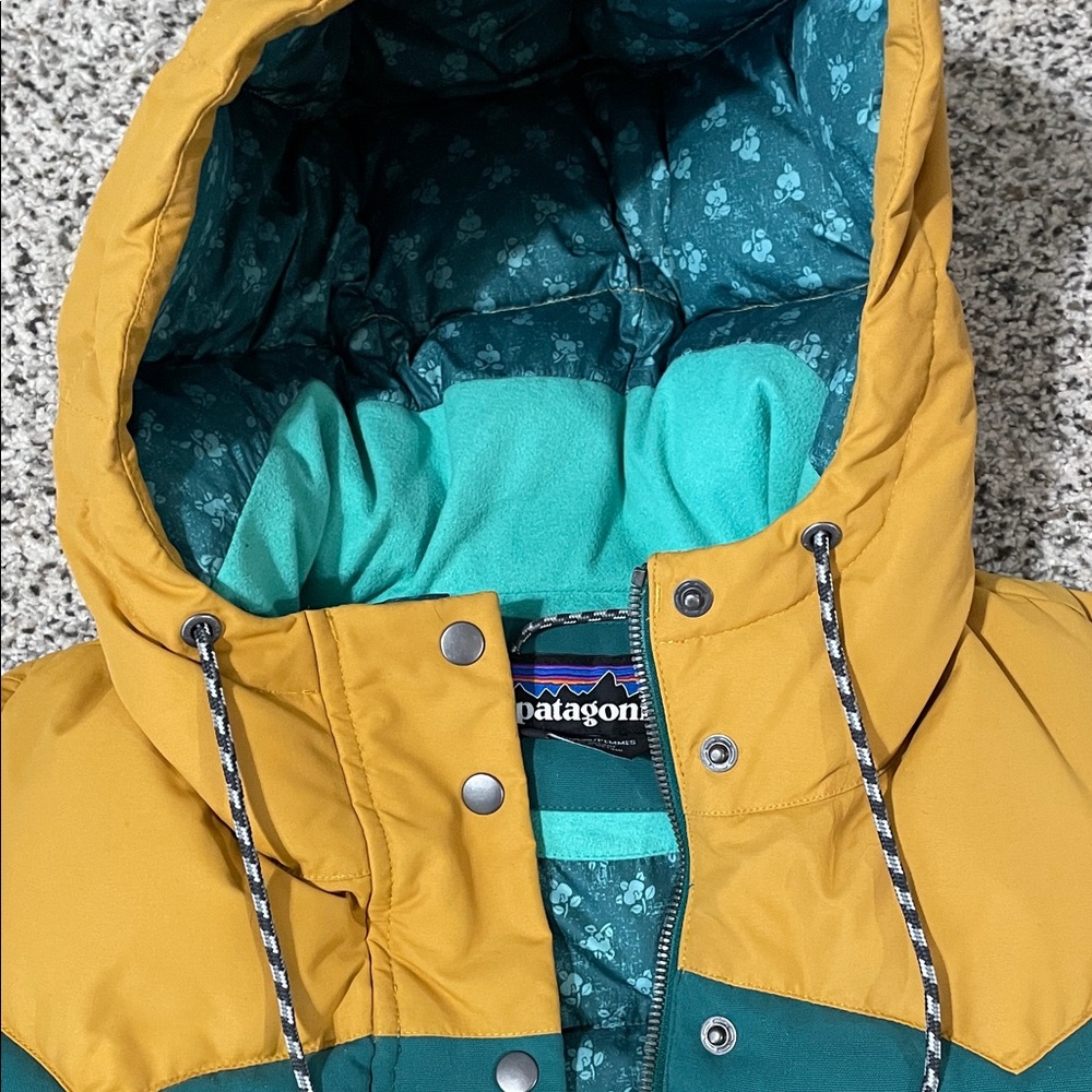 Patagonia women’s bivy hooded vest arbor green mustard size medium - Picture 2 of 8